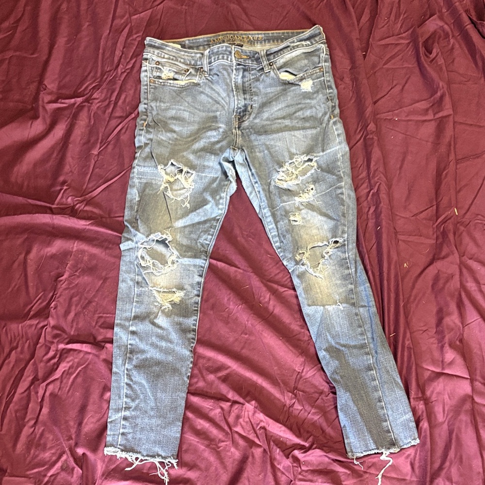 American Eagle Outfitters Blue Distressed Skinny Jeans